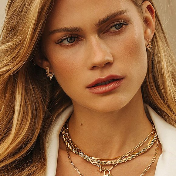 Gold Dainty Huggie Hoop Earring,18K Gold Plated Cute Tiny Drop Ball Hoop Earring - Picture 2 of 5